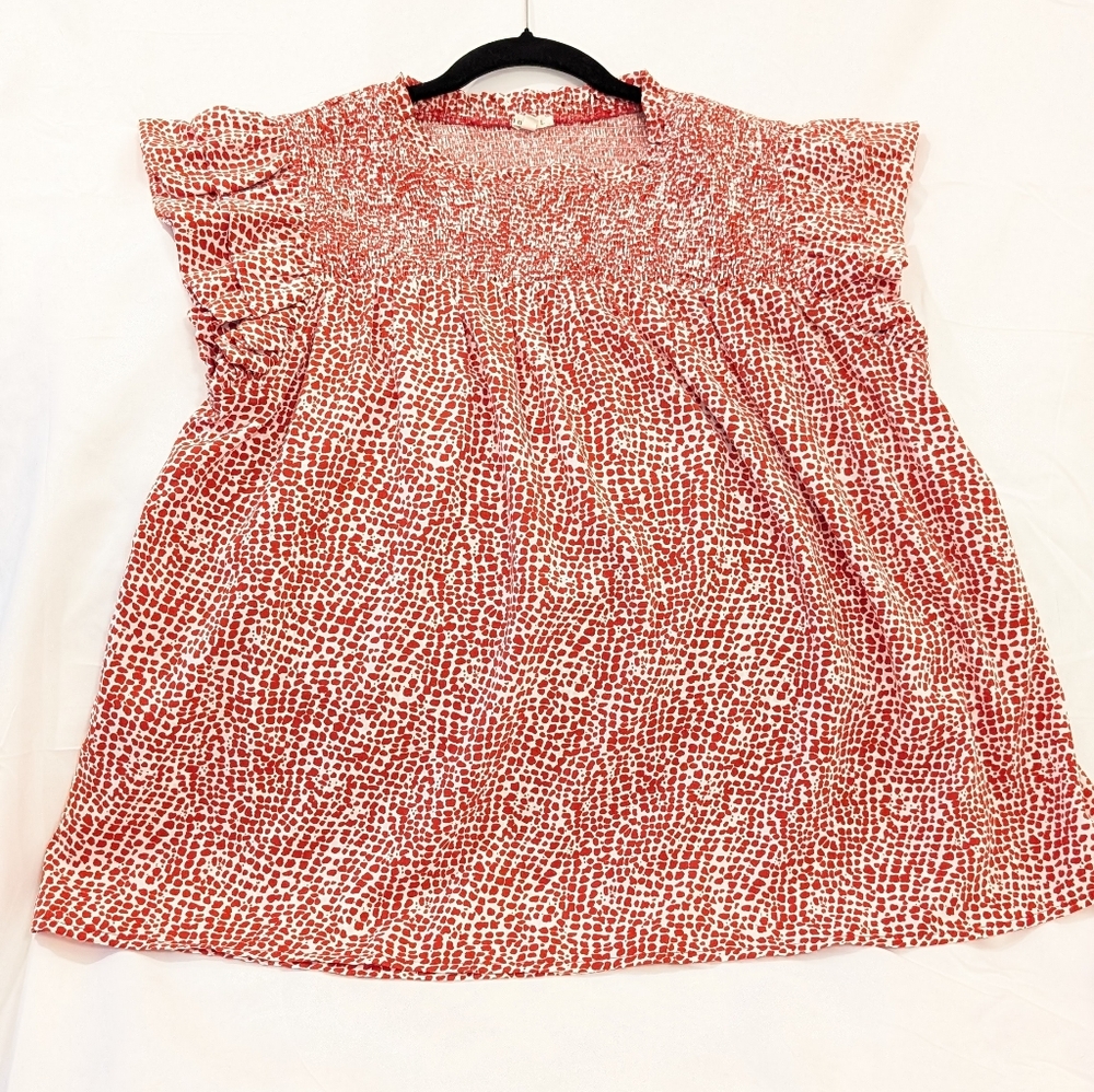 Red and White Patterned Blouse